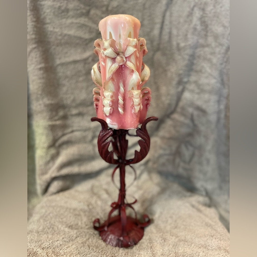 Wax Pink/White Candle Burgundy Leaf Candle Holder Home Decor
